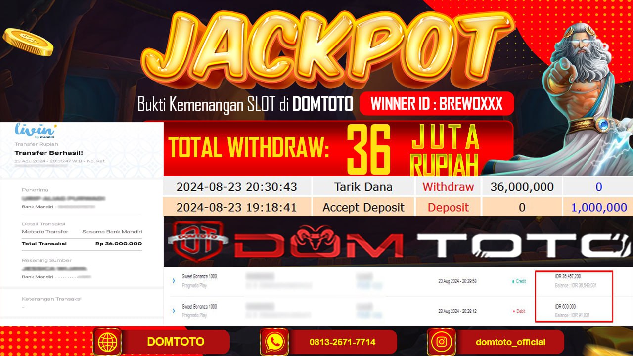 JACKPOT SLOT SWEET BONANZA 1000 23 AGUSTUS 2024